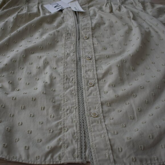 NWT Zara Women's Green Plumetis Oversized Blouse with Lace Trim - Picture 4 of 11